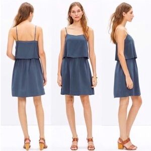Madewell 100% silk overlay gray/blue dress